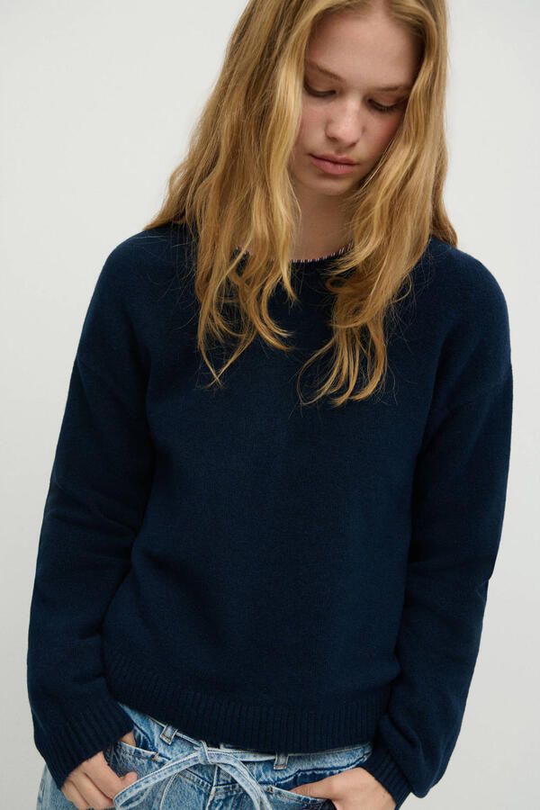 MANGO TEEN gebreide trui met wol marineblauw