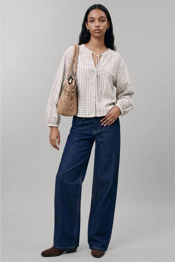 MANGO TEEN geruite blouse ecru