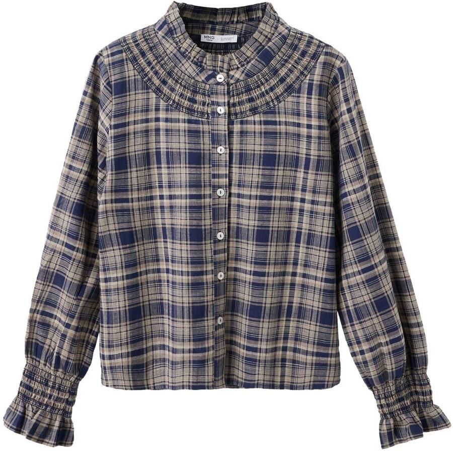 MANGO TEEN geruite blouse met ruches donkerblauw