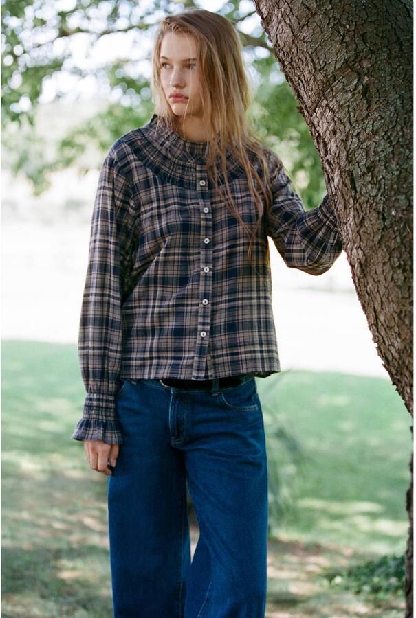 MANGO TEEN geruite blouse met ruches donkerblauw - Foto 3