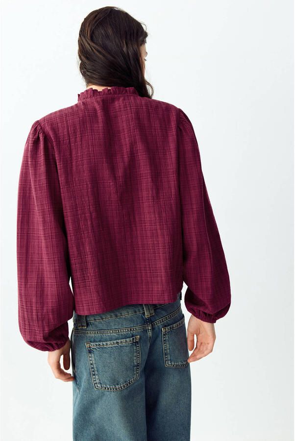 MANGO TEEN geruite blouse met ruches donkerrood - Foto 3