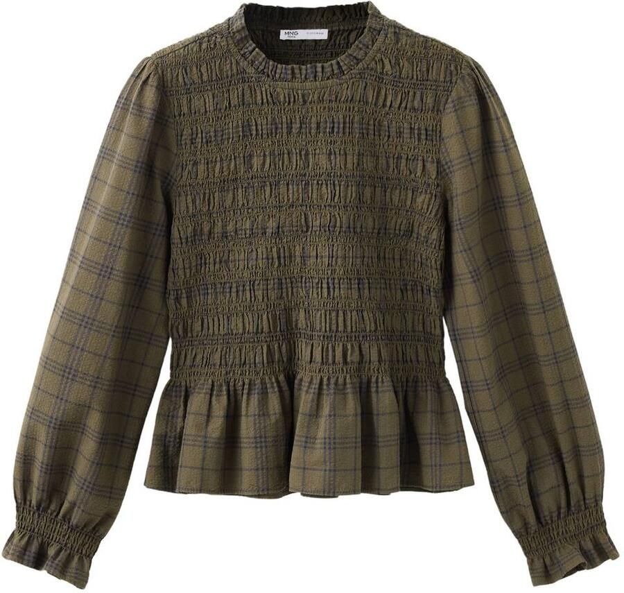 MANGO TEEN geruite blousetop met ruches donkergroen