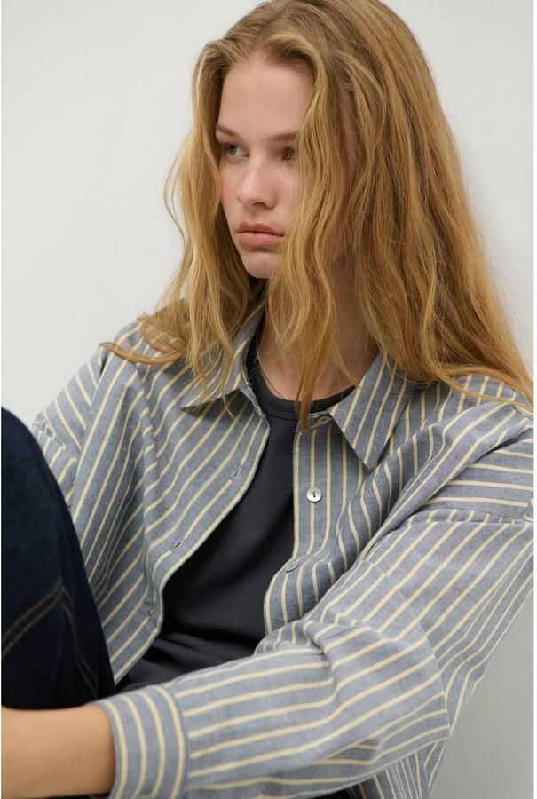 MANGO TEEN gestreepte blouse lichtblauw ecru Meisjes Katoen Klassieke kraag maat 158(XS) - Foto 2