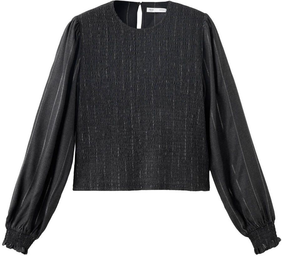 MANGO TEEN gestreepte blousetop met smockwerk antraciet Grijs Meisjes Viscose Ronde hals maat 152(XXS)