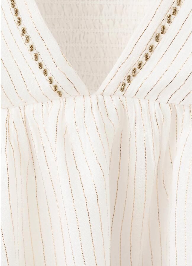 MANGO TEEN gestreepte blousetop met strass-steentjes wit - Foto 2