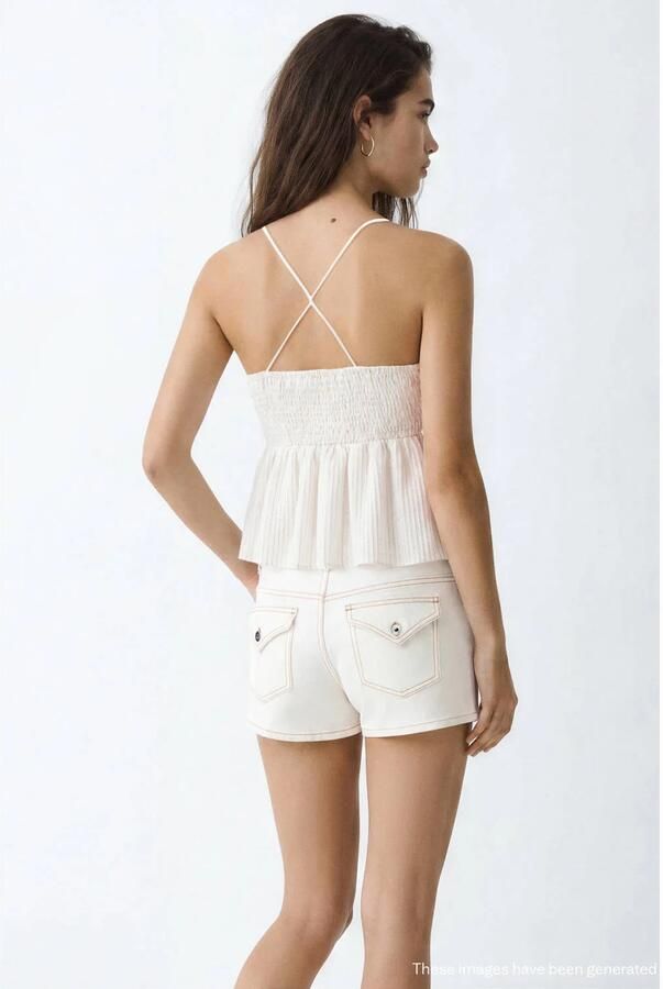 MANGO TEEN gestreepte blousetop met strass-steentjes wit - Foto 3