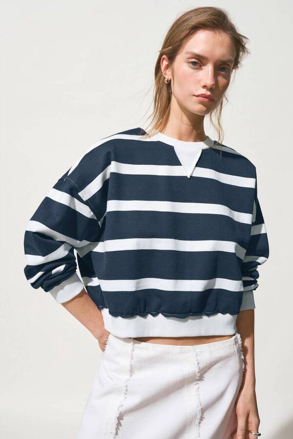 MANGO TEEN gestreepte cropped trui donkerblauw
