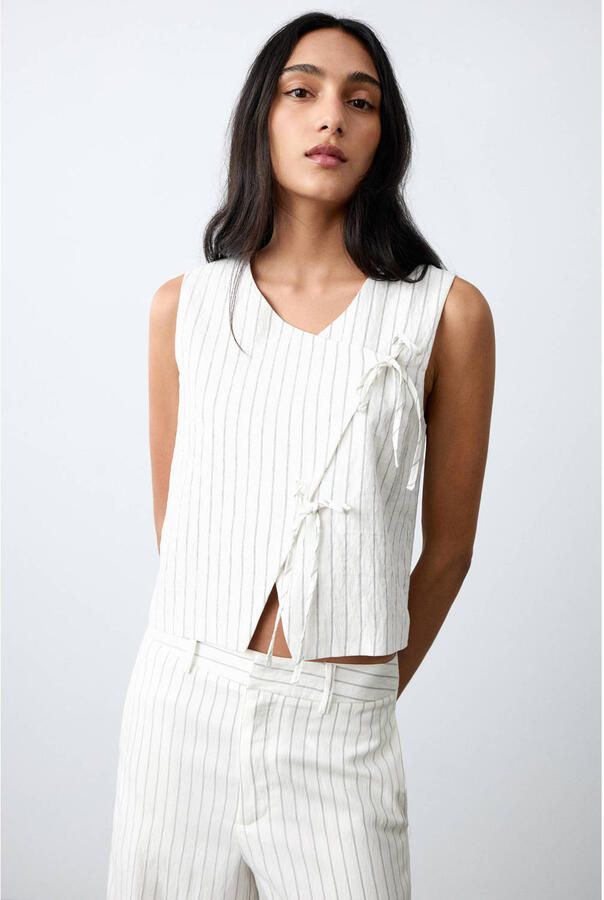 MANGO TEEN gestreepte gilet ecru