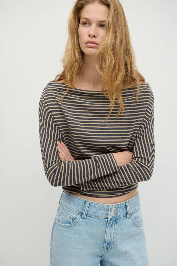 MANGO TEEN gestreepte longsleeve marineblauw zand