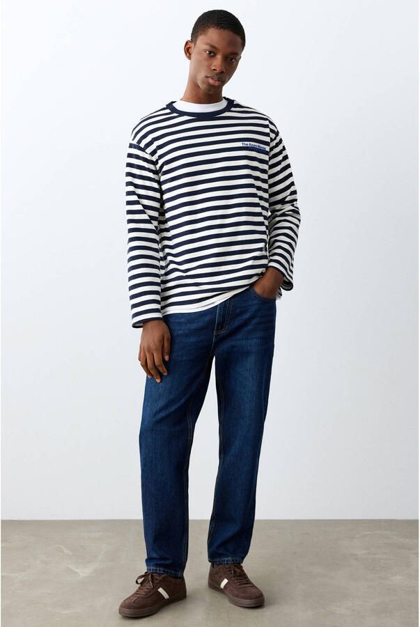 MANGO TEEN gestreepte longsleeve met backprint donkerblauw - Foto 2