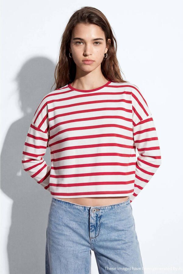 MANGO TEEN gestreepte longsleeve rood