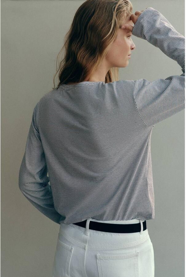 MANGO TEEN gestreepte longsleeve wit zwart Meisjes Katoen Ronde hals maat 152(XXS) - Foto 2