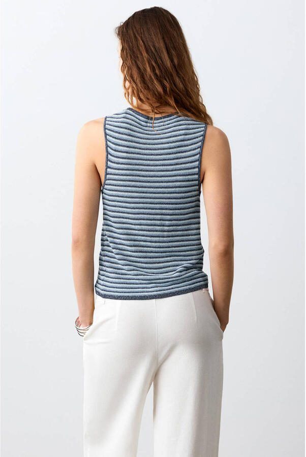 MANGO TEEN gestreepte mouwloze top donkerblauw gebreid - Foto 3