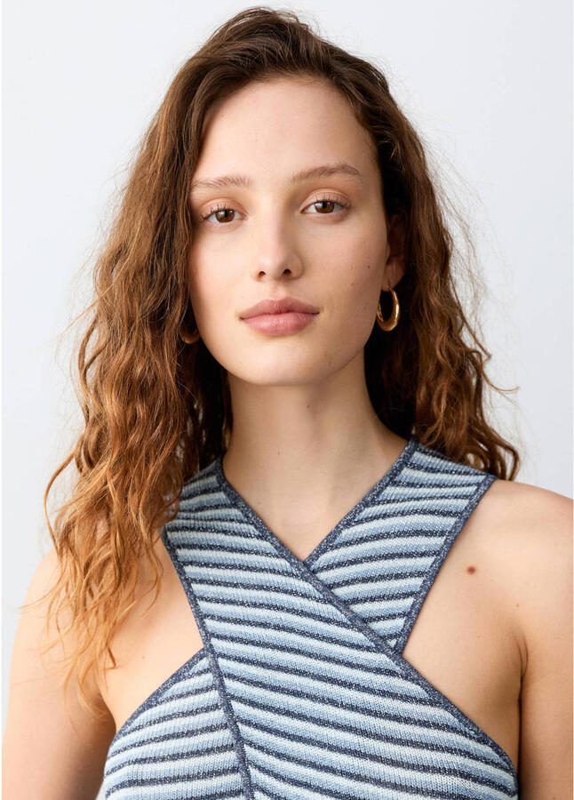 MANGO TEEN gestreepte mouwloze top donkerblauw gebreid - Foto 2