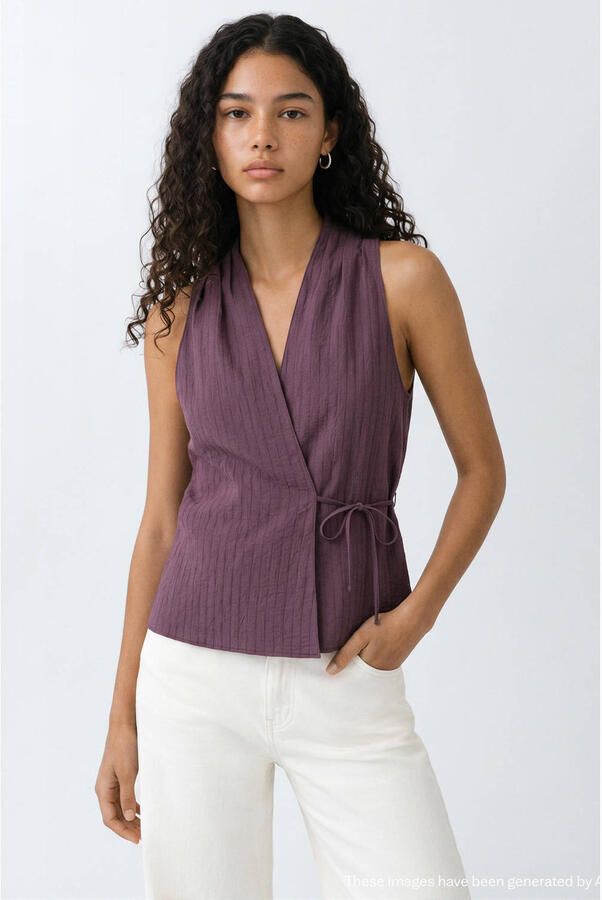MANGO TEEN gestreepte overslagtop aubergine
