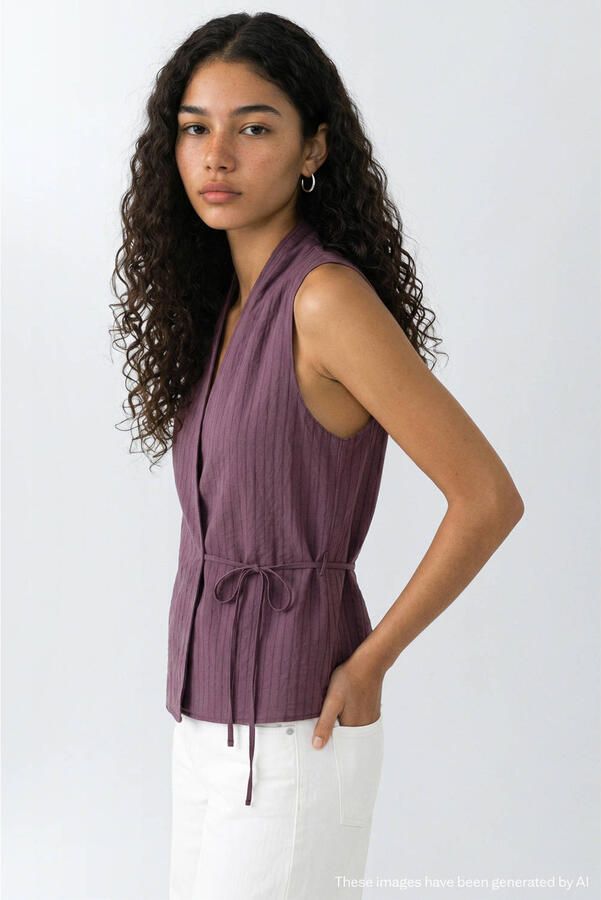 MANGO TEEN gestreepte overslagtop aubergine - Foto 3