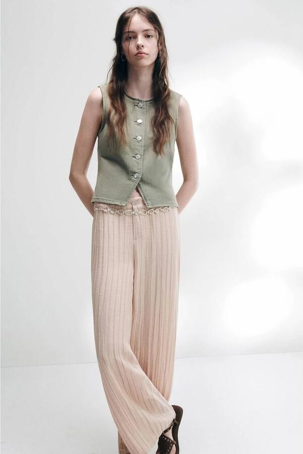 MANGO TEEN gestreepte pantalon zalm