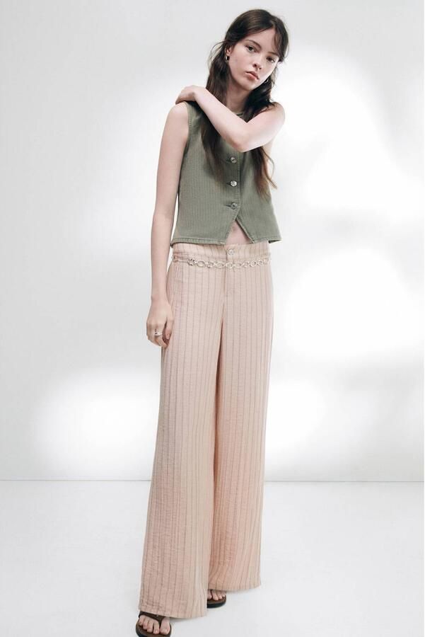 MANGO TEEN gestreepte pantalon zalm Broek Roze Meisjes Viscose Streep maat 152(XXS) - Foto 3