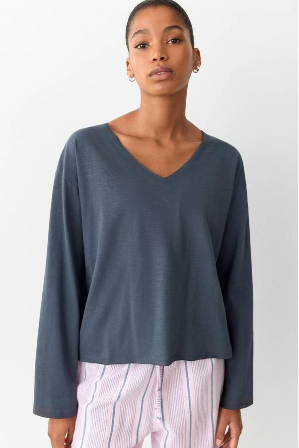 MANGO TEEN gestreepte pyjama blauw roze