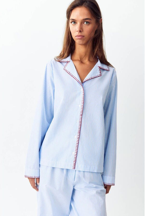MANGO TEEN gestreepte pyjama lichtblauw