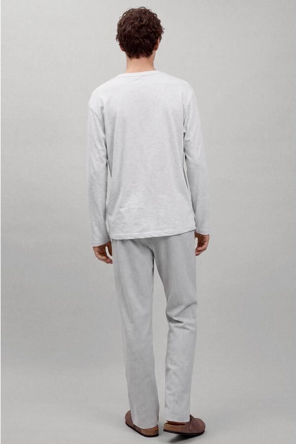 MANGO TEEN gestreepte pyjama lichtgrijs wit Jongens Katoen Ronde hals maat 158(XXS) - Foto 2