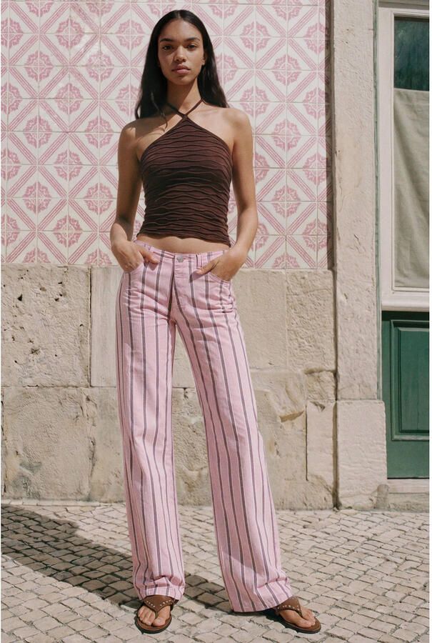MANGO TEEN gestreepte straight leg jeans roze - Foto 3