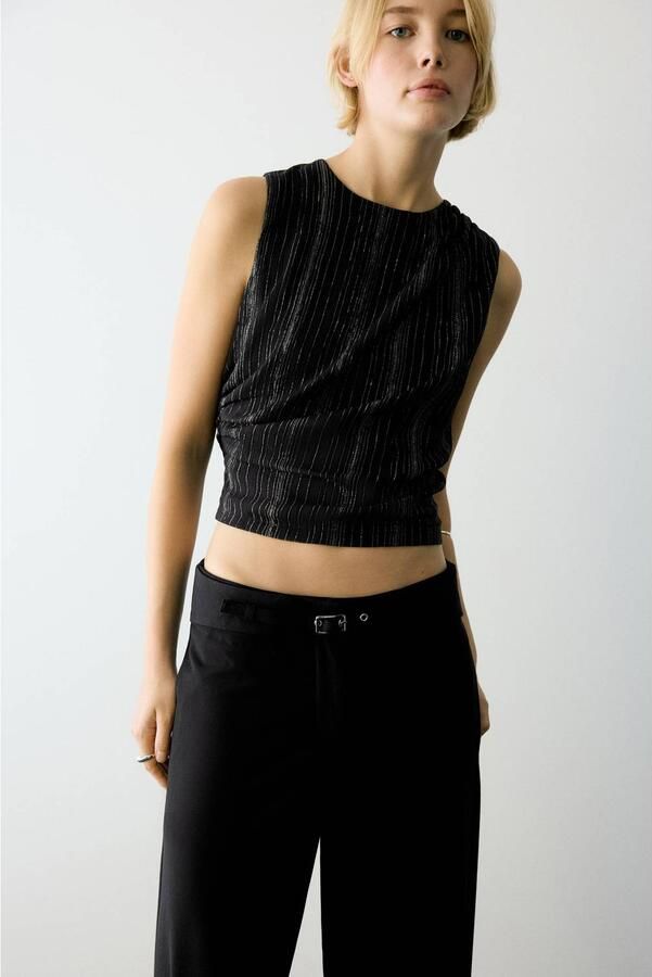 MANGO TEEN gestreepte top met glitters zwart