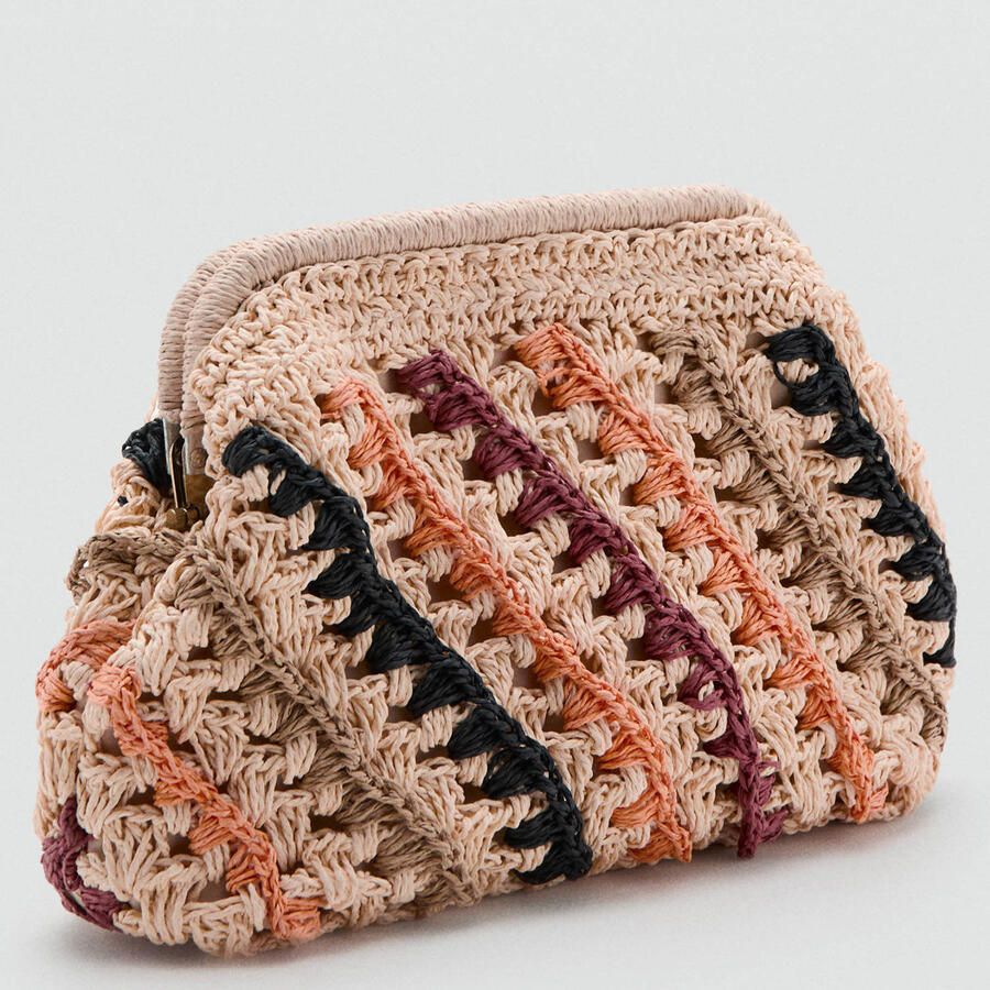 MANGO TEEN gevlochten clutch lichtbruin oranje zwart - Foto 2