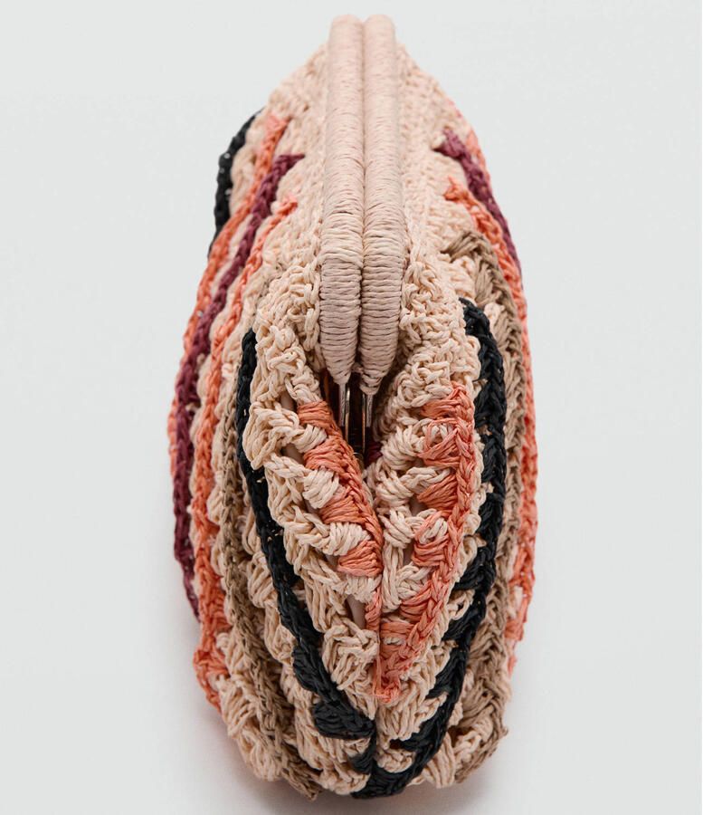 MANGO TEEN gevlochten clutch lichtbruin oranje zwart - Foto 3