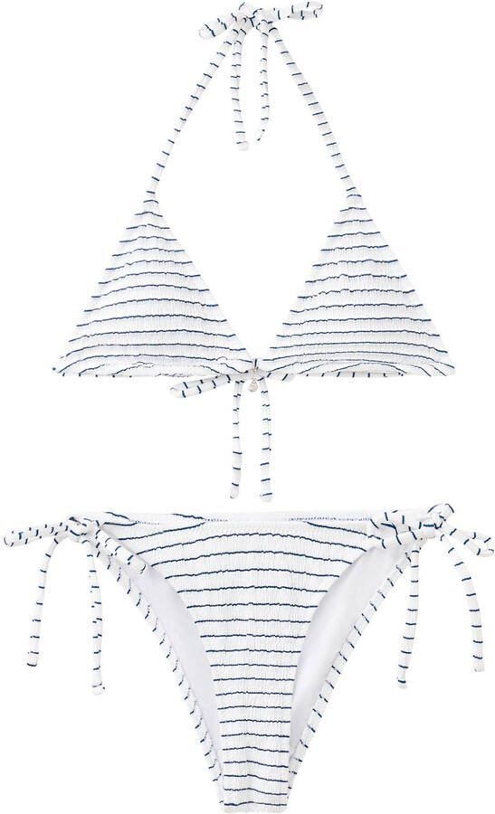 MANGO TEEN halter bikini gestreept wit marineblauw