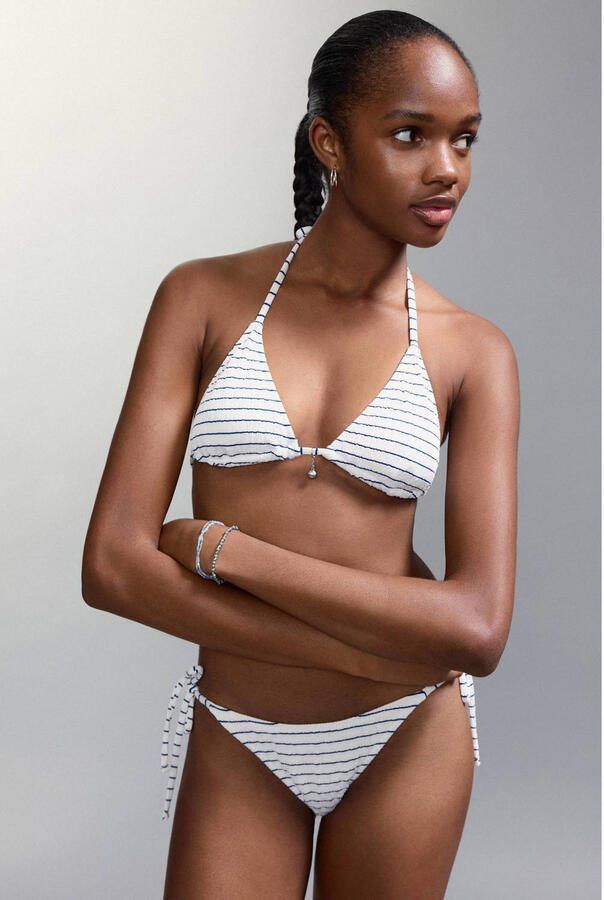 MANGO TEEN halter bikini gestreept wit marineblauw - Foto 3