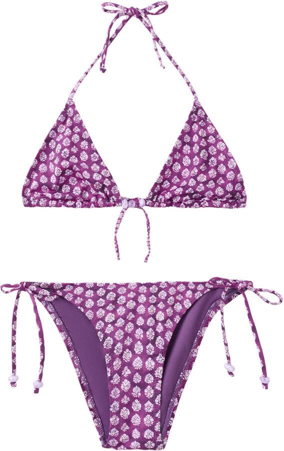 MANGO TEEN halter bikini met bloemen print paars