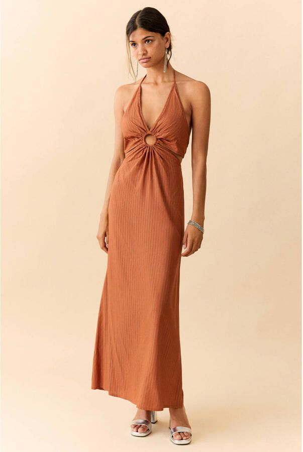 MANGO TEEN halter maxi jurk met cut-out oranje