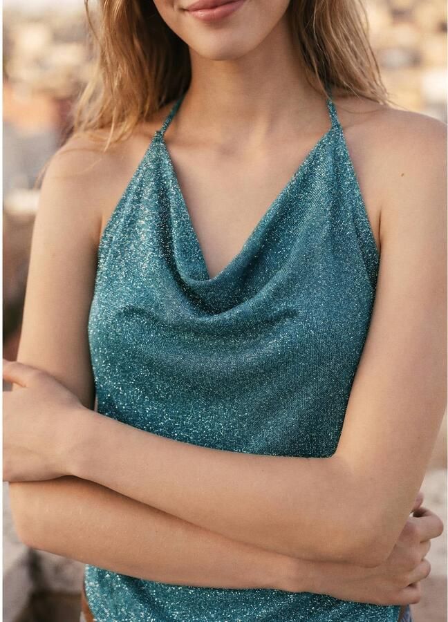 MANGO TEEN halter top met glitters blauw - Foto 3