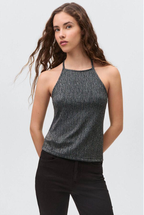 MANGO TEEN haltertop donkerblauw met glitter