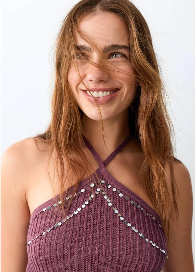 MANGO TEEN haltertop gebreid paars - Foto 3