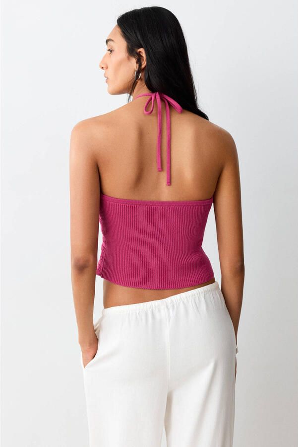 MANGO TEEN haltertop gebreid roze - Foto 2