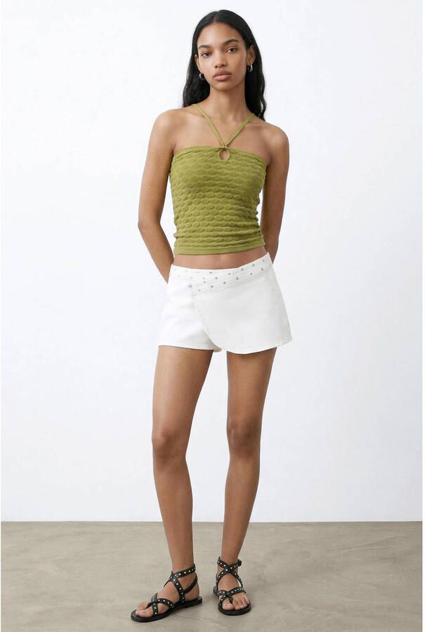 MANGO TEEN haltertop met textuur groen - Foto 3