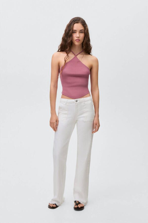 MANGO TEEN haltertop oudroze rib gebreid - Foto 3
