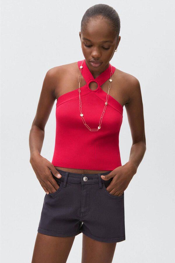 MANGO TEEN haltertop rood rib gebreid - Foto 3
