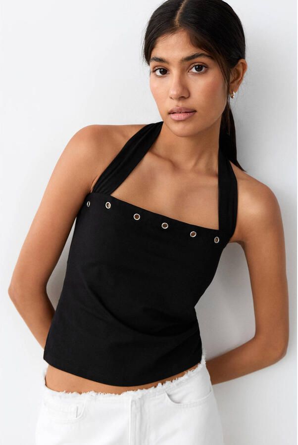 MANGO TEEN haltertop zwart