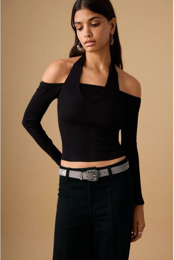 MANGO TEEN high waist wide leg jeans black denim - Foto 2