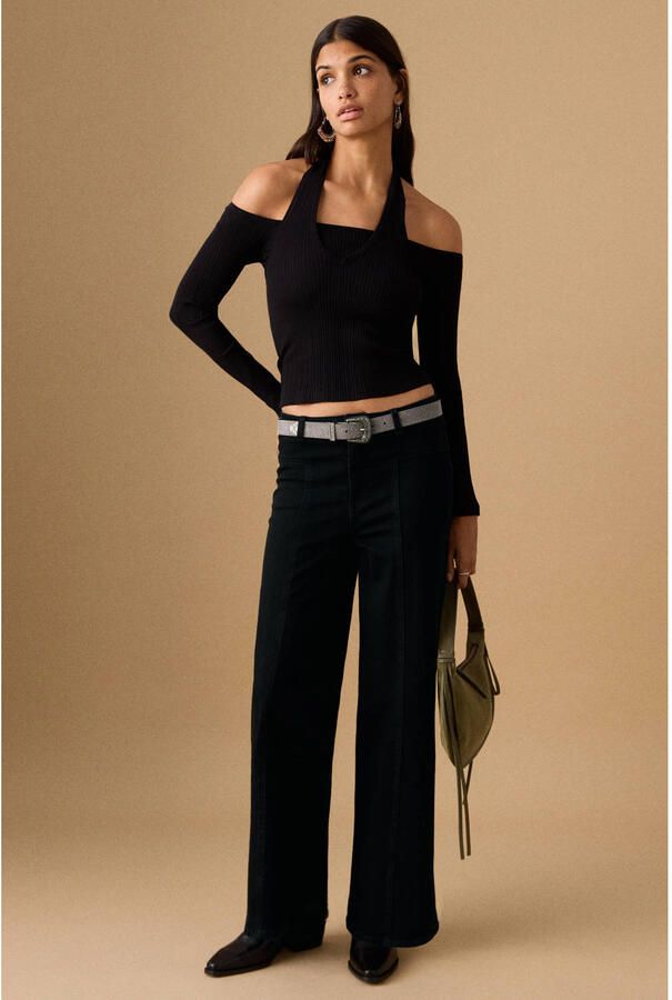 MANGO TEEN high waist wide leg jeans black denim