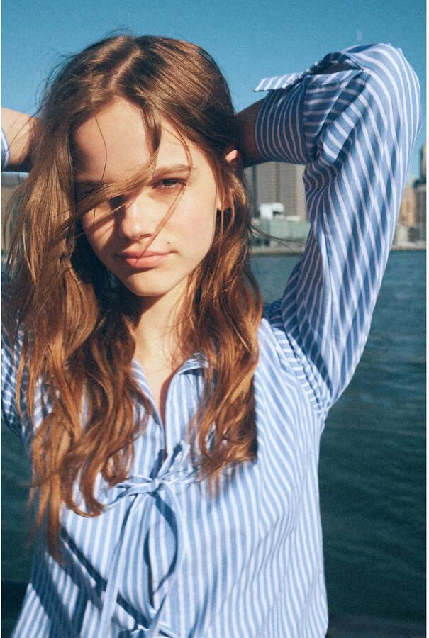 MANGO TEEN blousetop met krijtstreep lichtblauw - Foto 3
