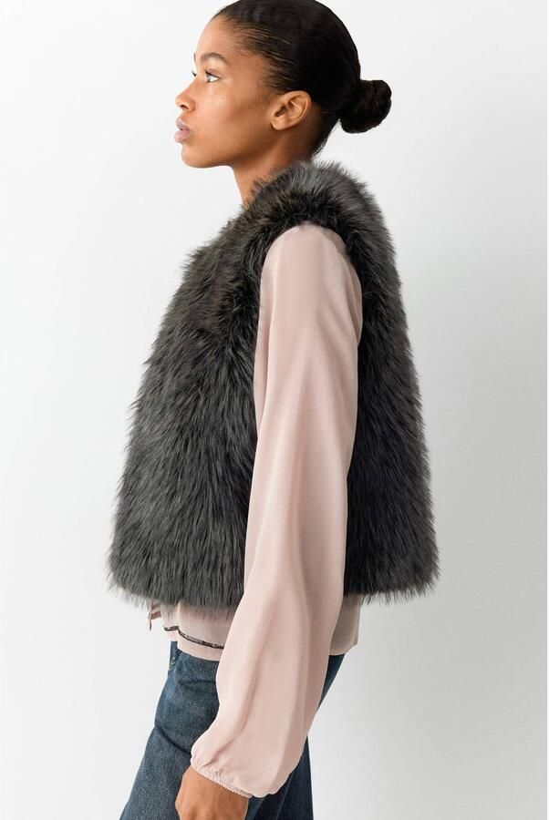 MANGO TEEN imitatiebont bodywarmer zwart Effen maat 158(XS) - Foto 3