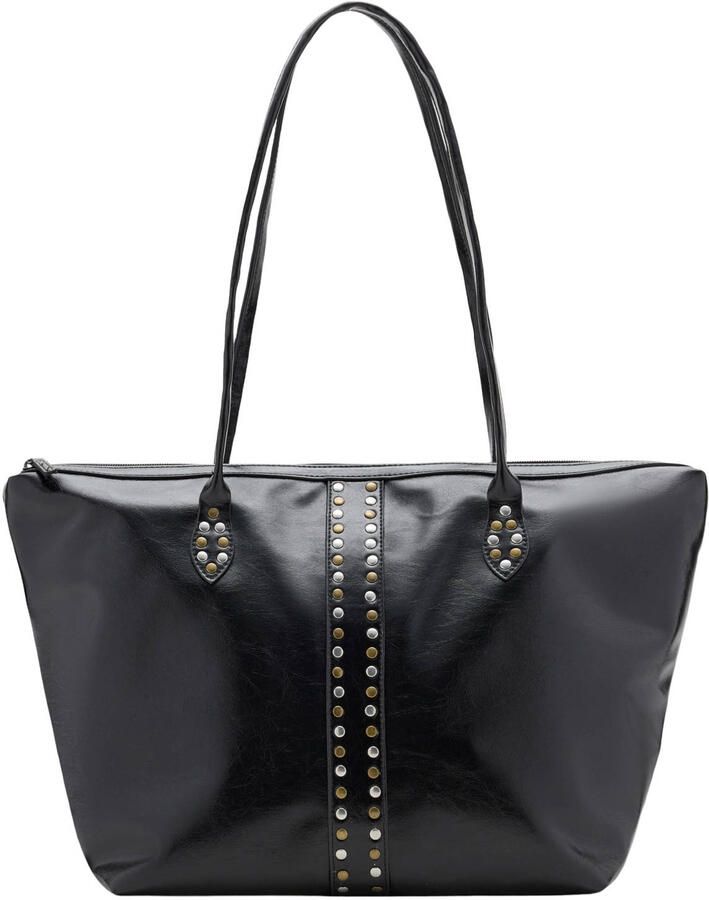 MANGO TEEN imitatieleren tas met studs zwart Meisjes Imitatieleer Effen