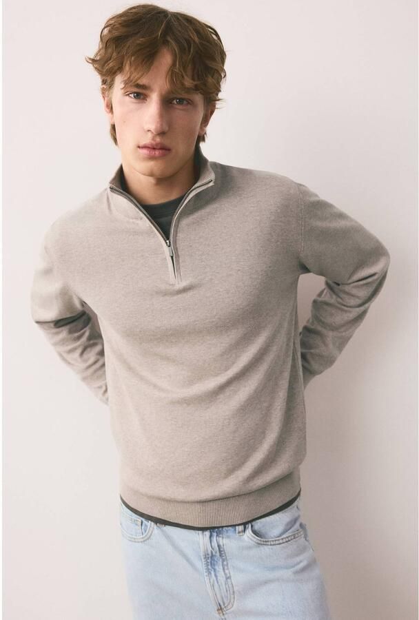 MANGO TEEN junior gebreide trui lichtbruin Jongens Katoen Schipperskraag maat 185(XL)