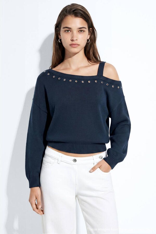 MANGO TEEN katoenen gebreide trui marineblauw