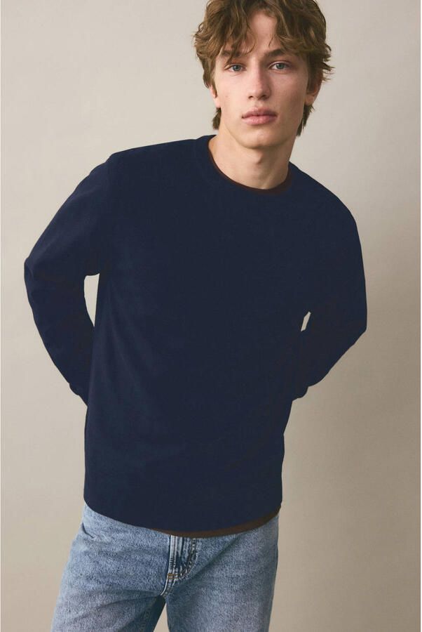 MANGO TEEN katoenen gebreide trui marineblauw
