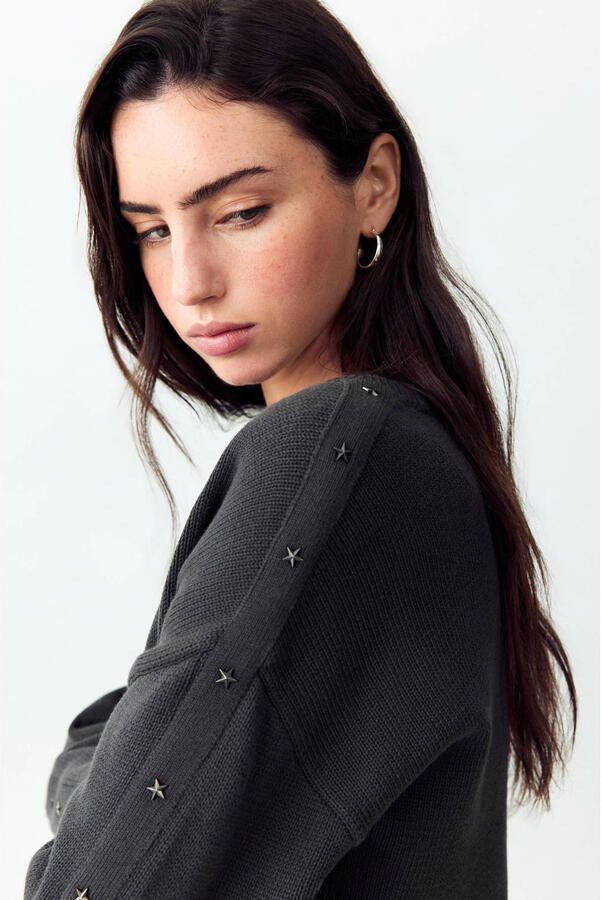 MANGO TEEN katoenen gebreide trui met studs antraciet - Foto 3